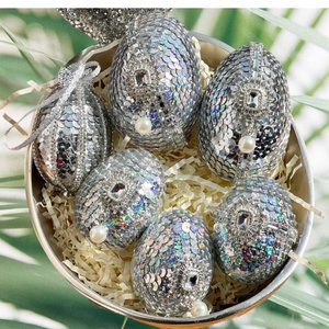 Luxury Easter Egg Set-6, Custom Easter Gift, Silver Eggs, Spring Vase Filler